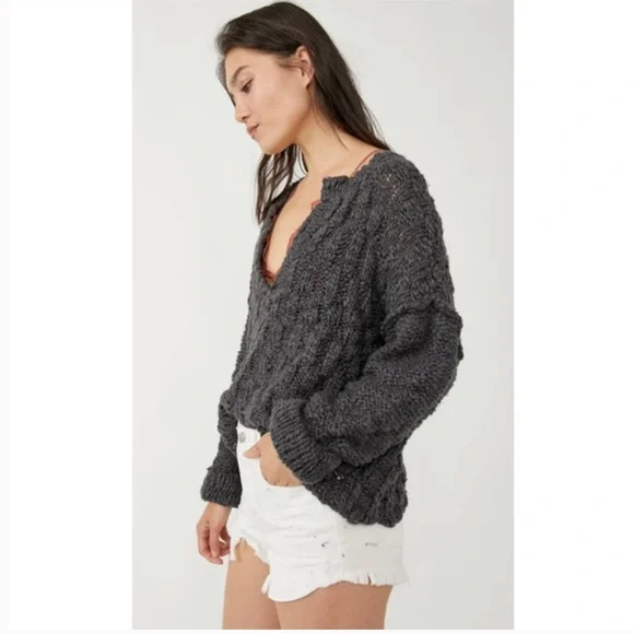 FREE PEOPLE Josephine Pullover In Charcoal Gray - Picture 4 of 9